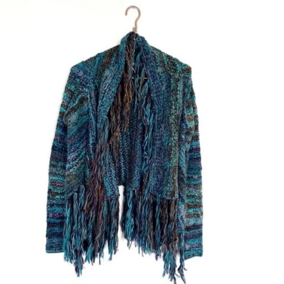 Free People Birkenstock Fringe Cascading Cardigan Sweater Blue xsmall - Picture 5 of 5